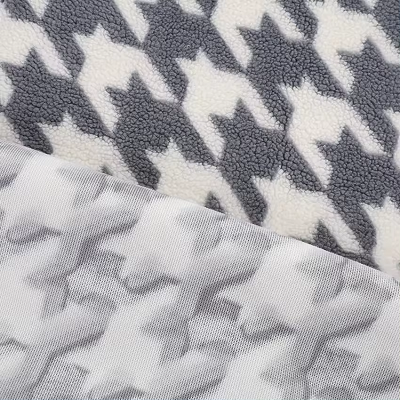 Houndstooth Sherpa Lamb fur Fleece Fabric