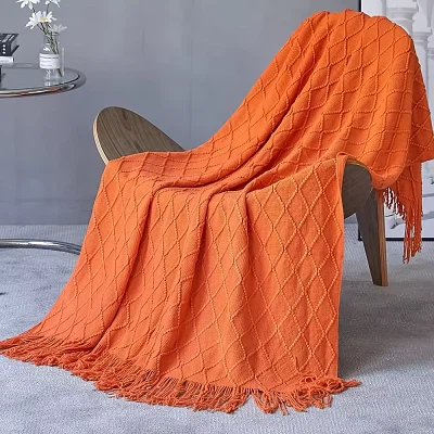 Tassel Jacquard Knitted Blanket