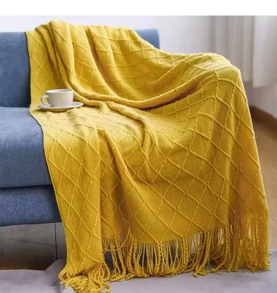 Tassel Jacquard Knitted Blanket