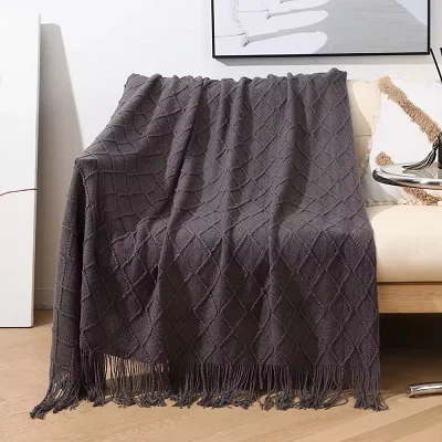 Tassel Jacquard Knitted Blanket